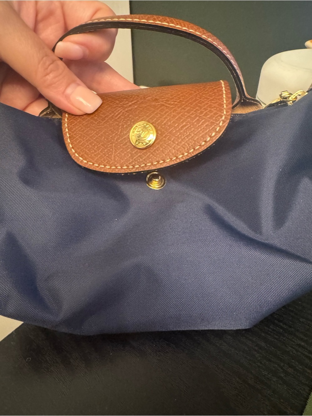 Longchamp Navy and Brown Top-Handle Mini Bag